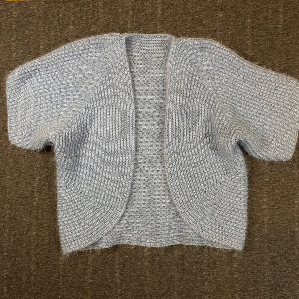 SOFT Blue Short Sleeve Knit Cardigan Sweater Made In Italy Size Medium Shrug